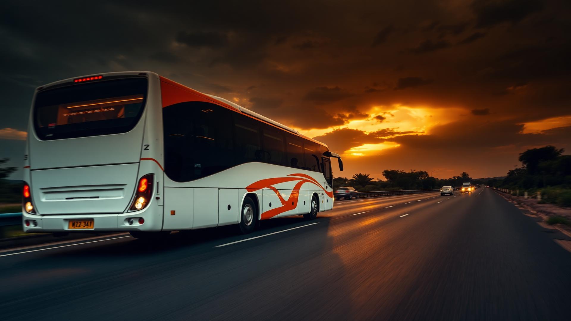 Tahmeed coach cruising a Kenyan highway at sunset